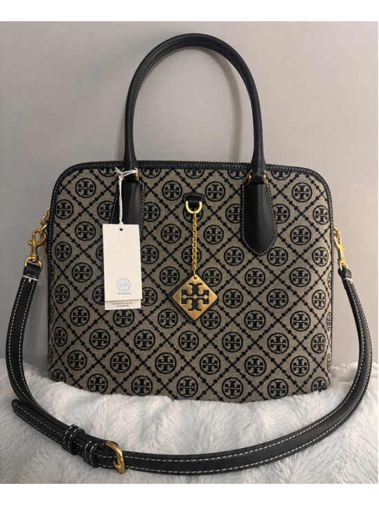 Tory Burch Handbags - NWT Tory Burch T Monogram Swing Bag Navy Jacquard Top Handle Satchel